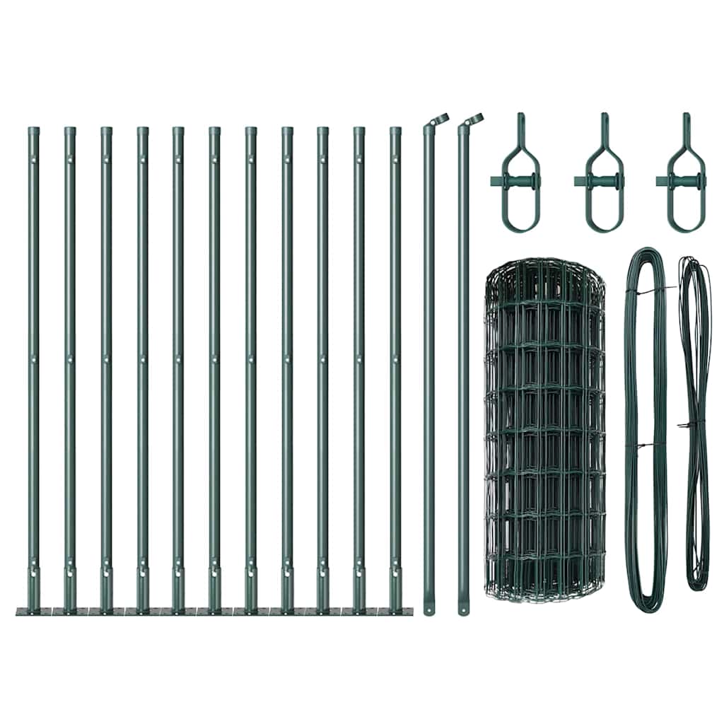 Ograda s postovima Zelena 0,4 x 25 m Čelik i PVC