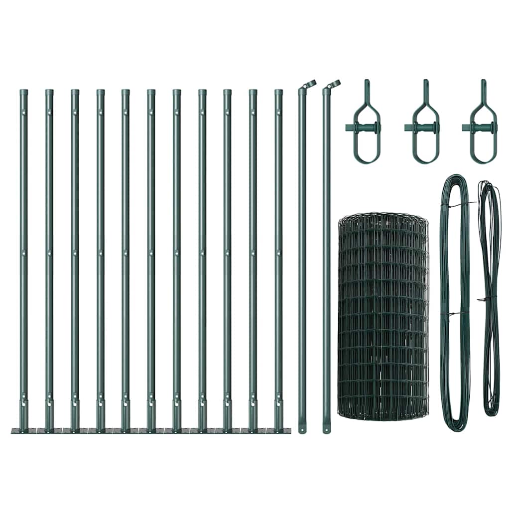 Ograda s postovima Zelena 0,4 x 25 m Čelik i PVC