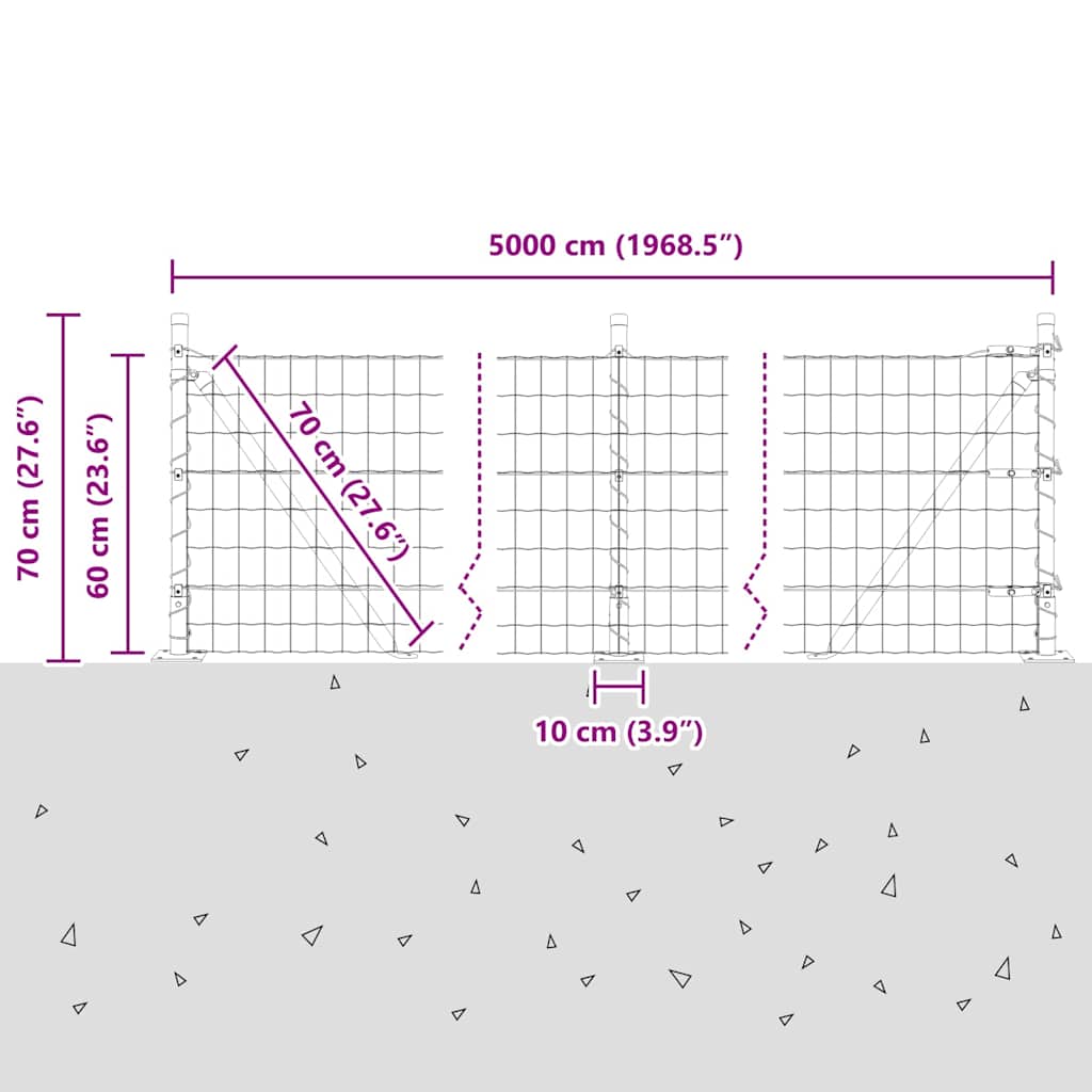 Ograda s postovima Zelena 0,6 x 50 m Čelik i PVC