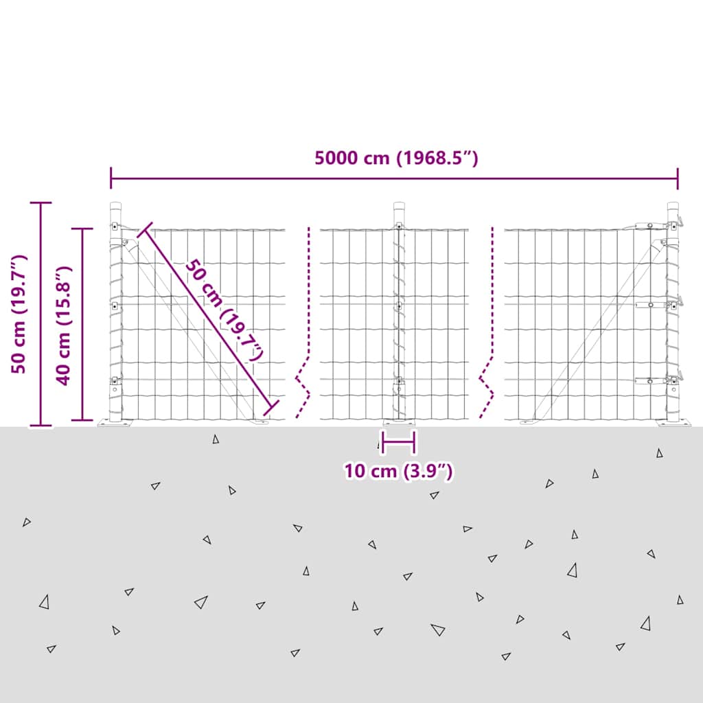 Ograda s postovima Zelena 0,4 x 50 m Čelik i PVC