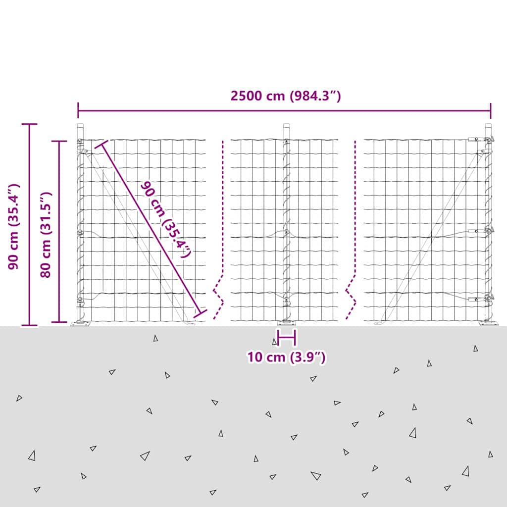 Ograda s postovima Siva 0,8 x 25 m Čelik