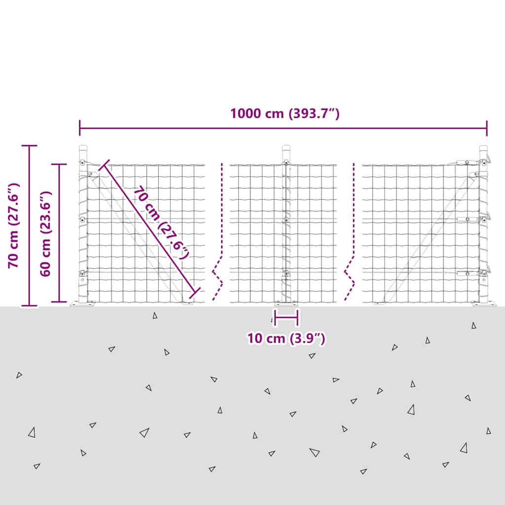 Ograda s postovima Srebrno 0,6 x 10 m Čelik
