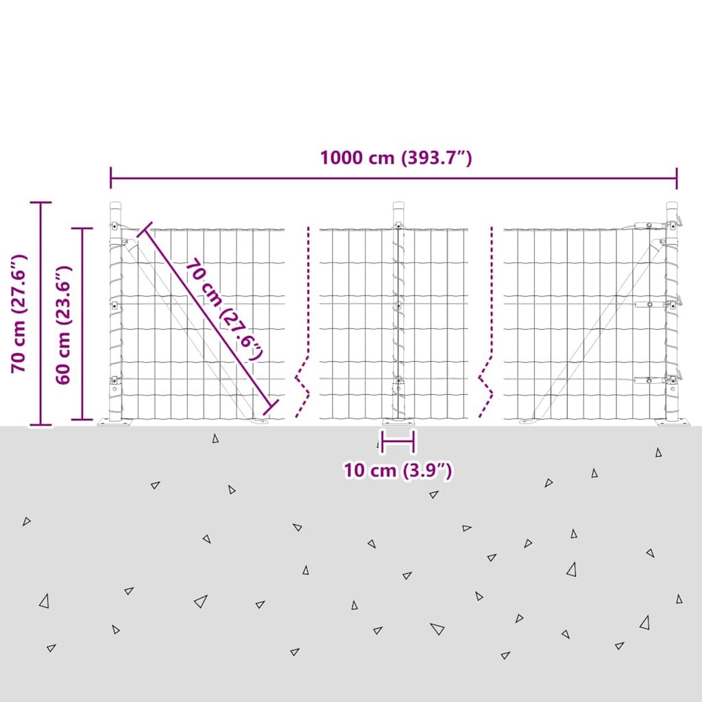 Ograda s postovima Srebrno 0,6 x 10 m Čelik