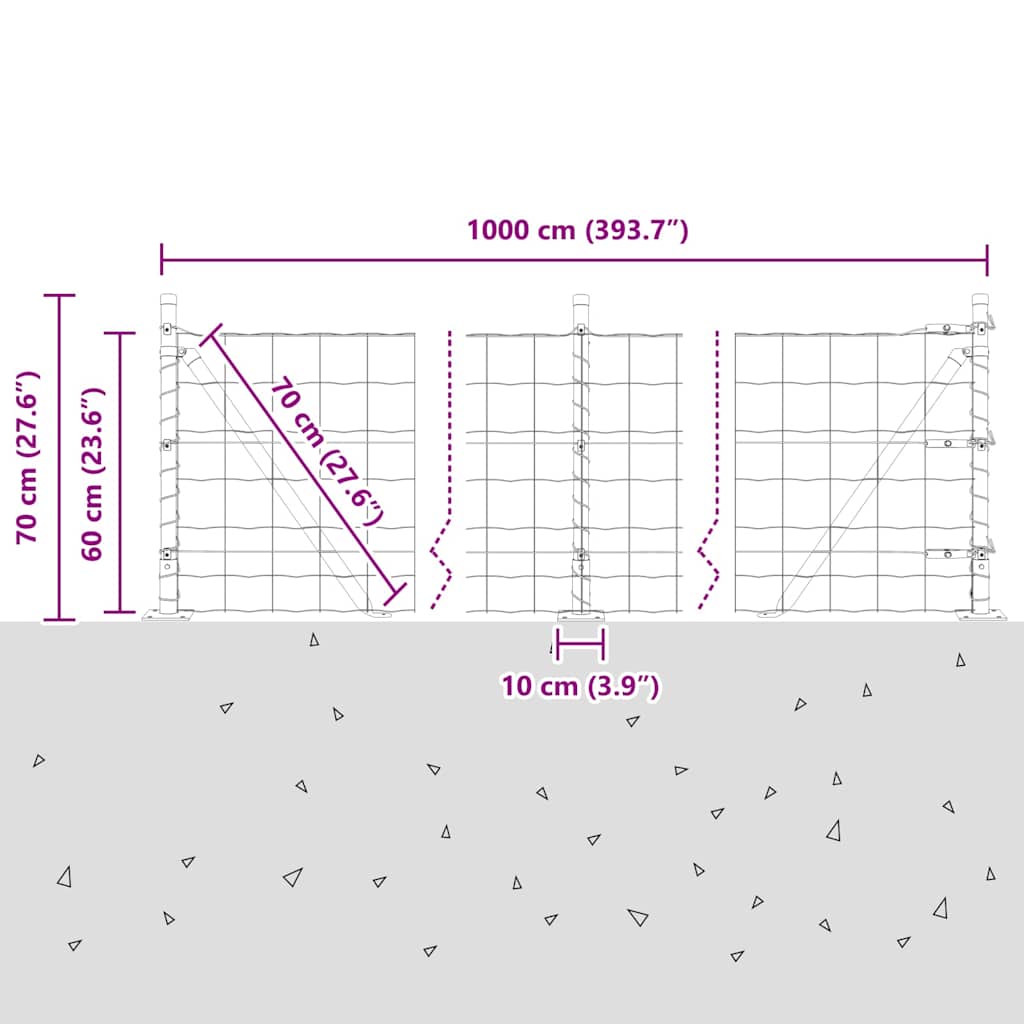 Ograda s postovima Srebrno 0,6 x 10 m Čelik