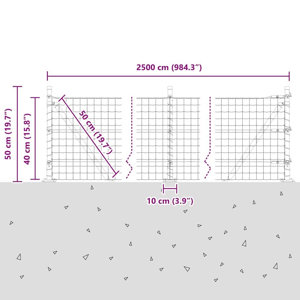 Ograda s postovima Srebrno 0,4 x 25 m Čelik