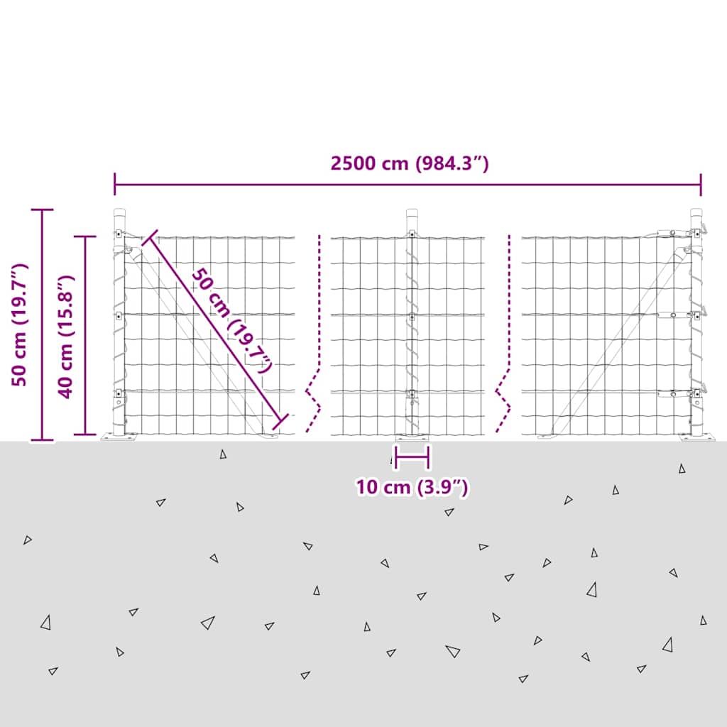 Vanjski Euro Ograda s Betonskom Podlogom 25 x 0,4 m Srebrna