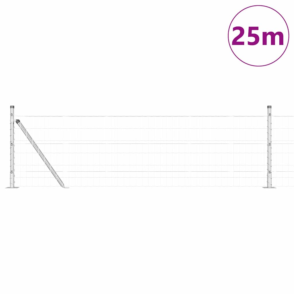 Ograda s postovima Srebrno 0,4 x 25 m Čelik