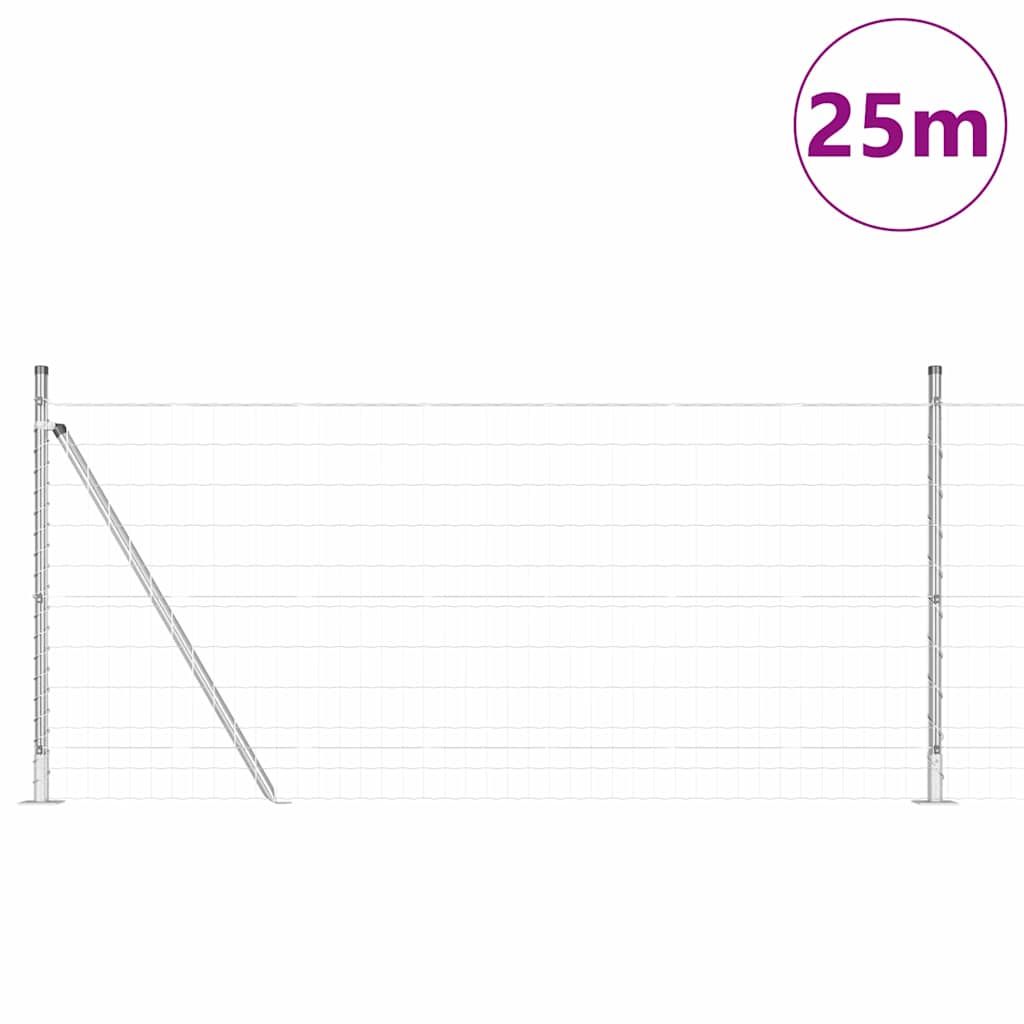 Ograda s postovima Srebrno 0,8 x 25 m Čelik