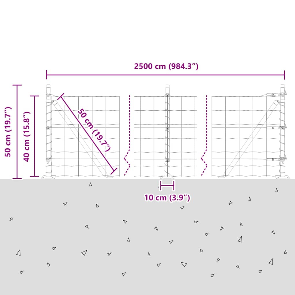 Ograda s postovima Srebrno 0,4 x 25 m Čelik