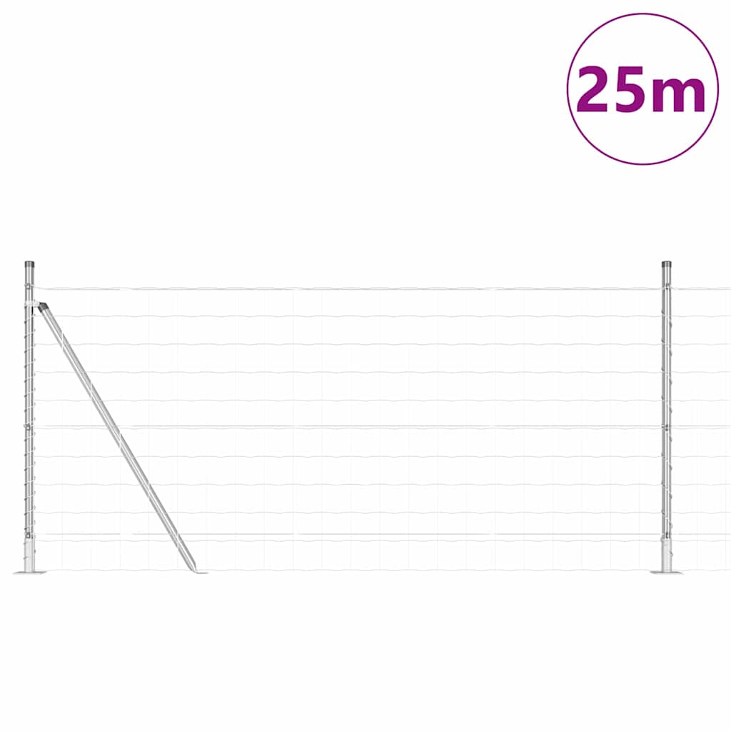 Ograda s postovima Srebrno 0,8 x 25 m Čelik
