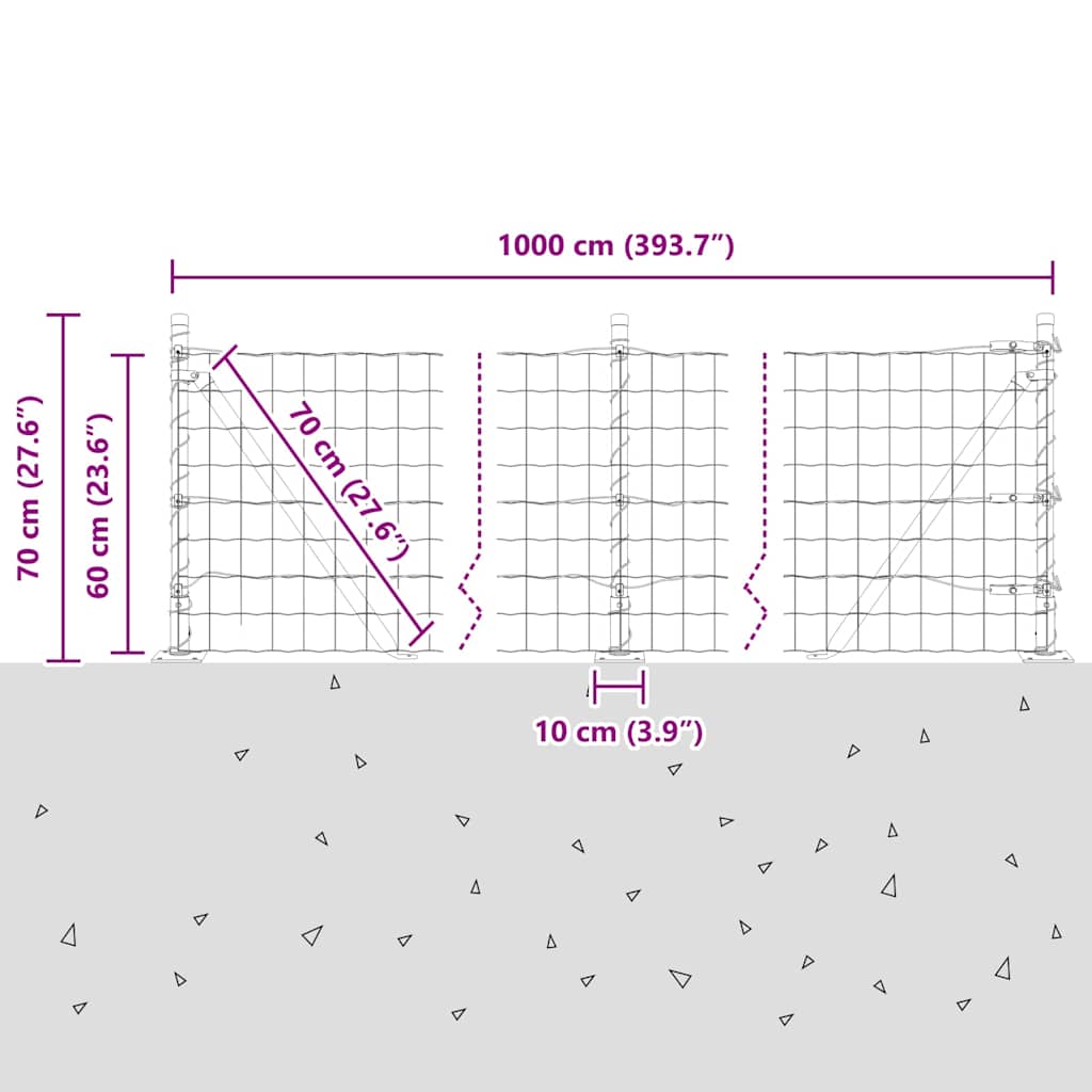 Ograda s postovima Srebrno 0,6 x 10 m Čelik