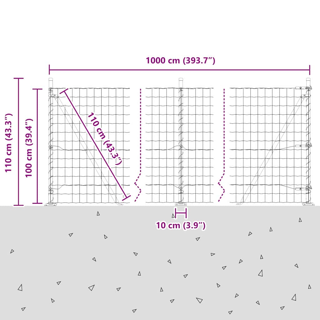 Ograda s postovima Srebrno 1 x 10 m Čelik