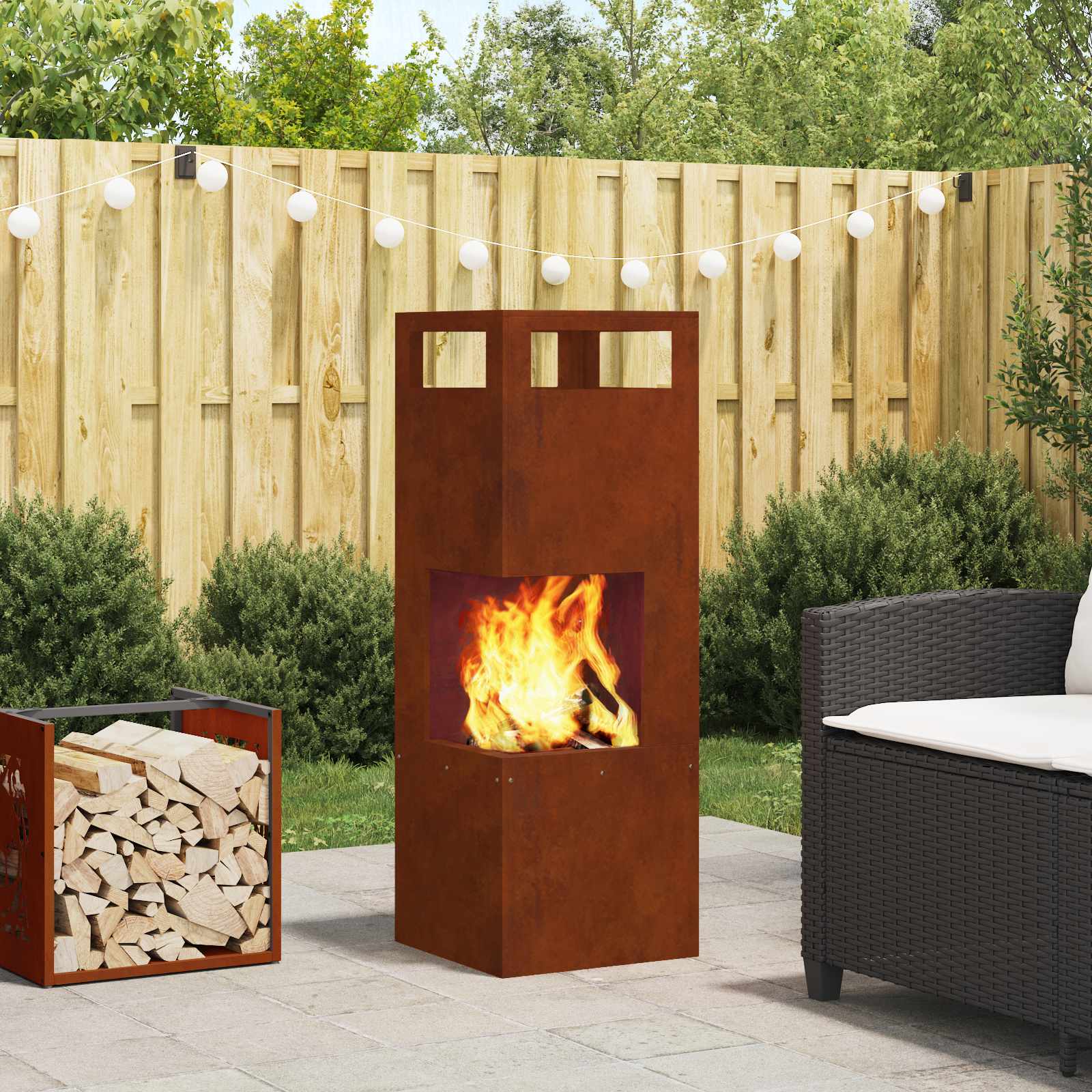 Kamin Smeđa 35 x 35 x 100 cm Čelik otporan na vremenske uvjete