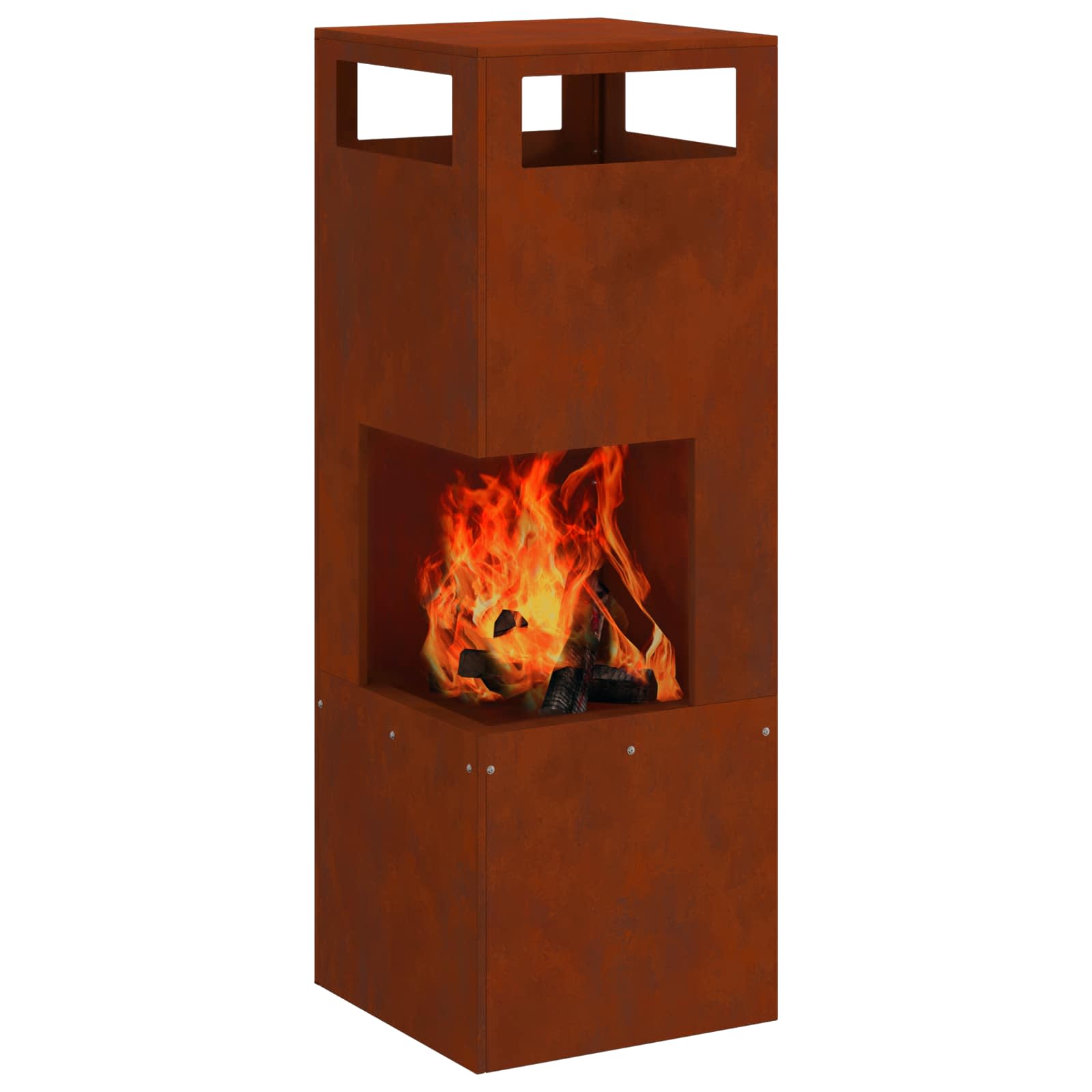 Kamin Smeđa 35 x 35 x 100 cm Čelik otporan na vremenske uvjete