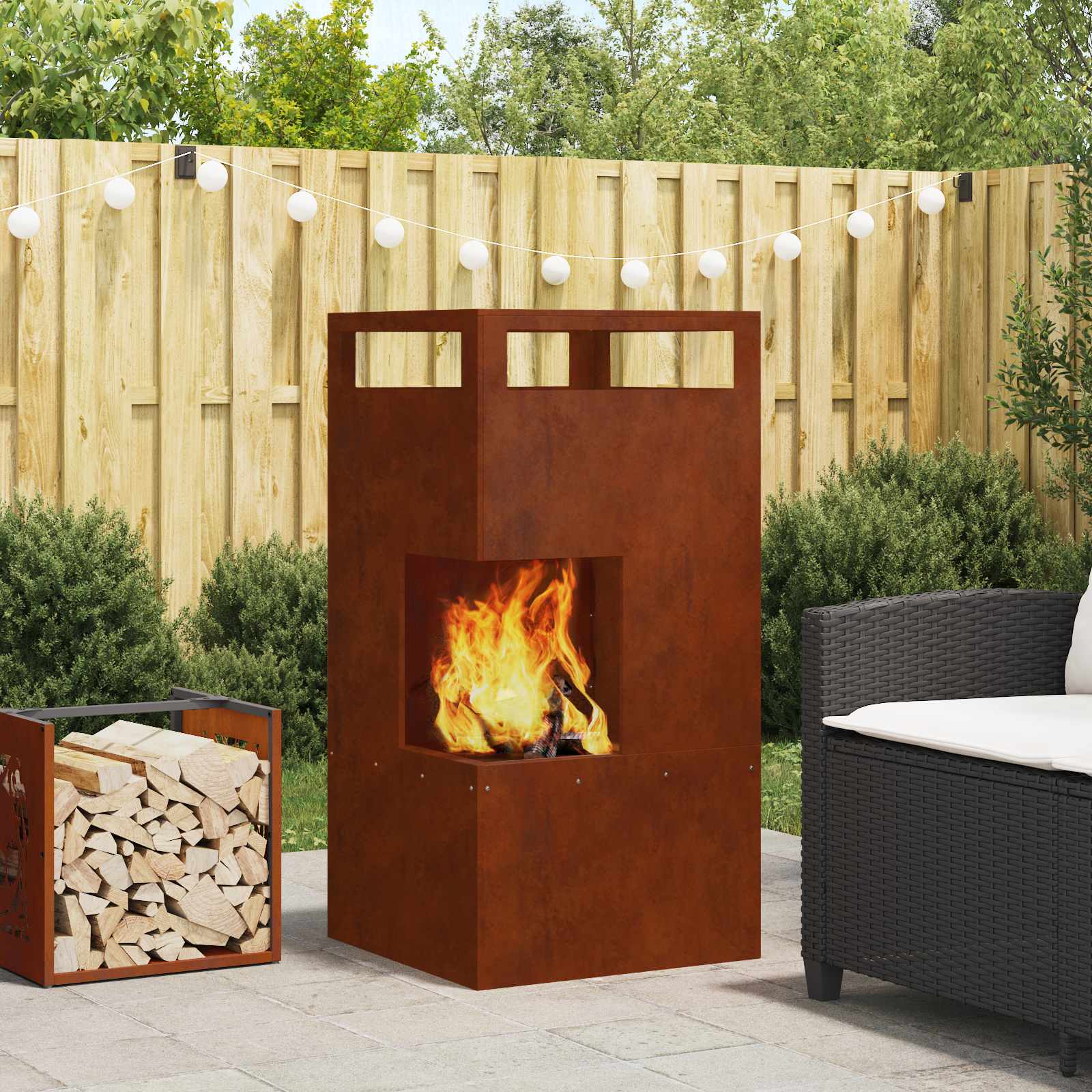 Kamin Smeđa 50 x 50 x 100 cm Čelik otporan na vremenske uvjete