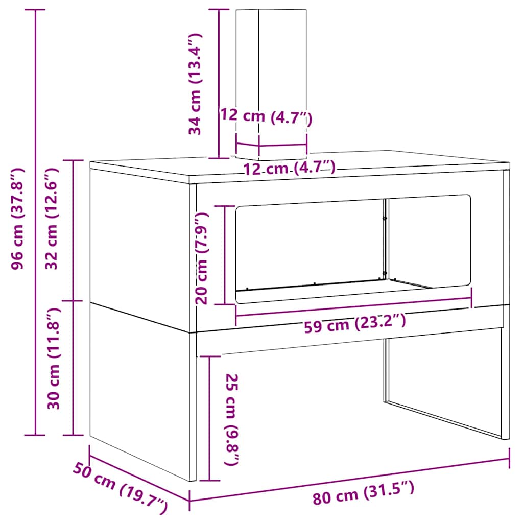 Kamin Crna 80 x 50 x 96 cm Čelična vrata