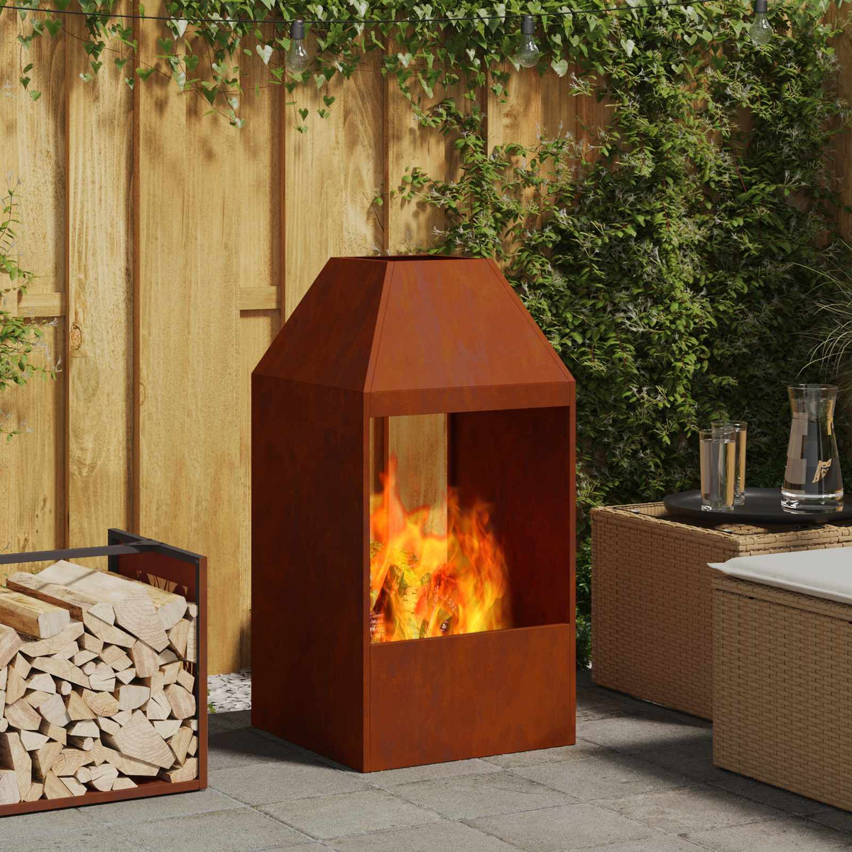 Kamin Rđa 50 x 50 x 100 cm Čelik otporan na vremenske uvjete
