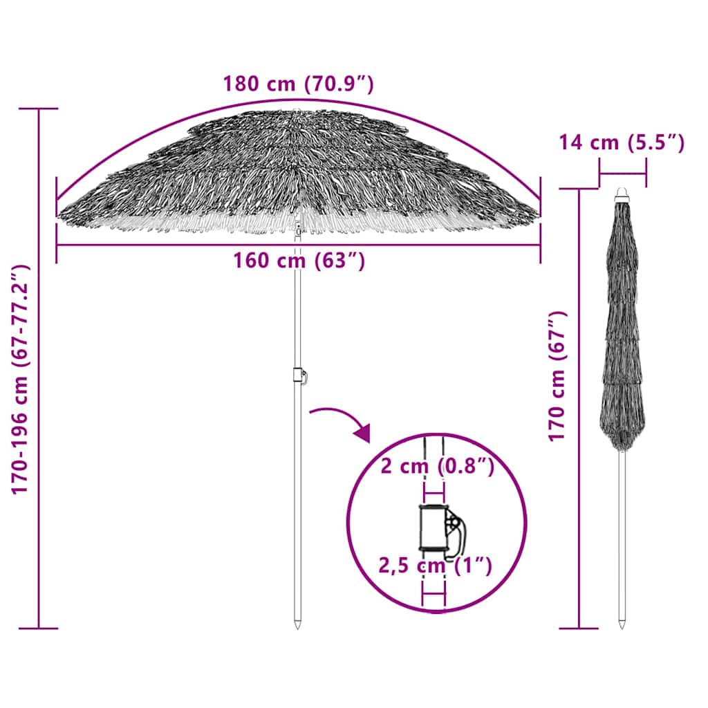 Vrtni suncobran Prirodna 160 x 160 x 196 cm
