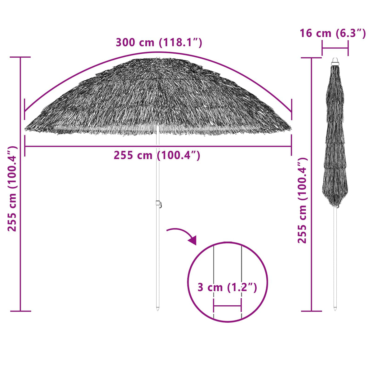 Suncobran za plažu Prirodna 255 x 255 x 255 cm