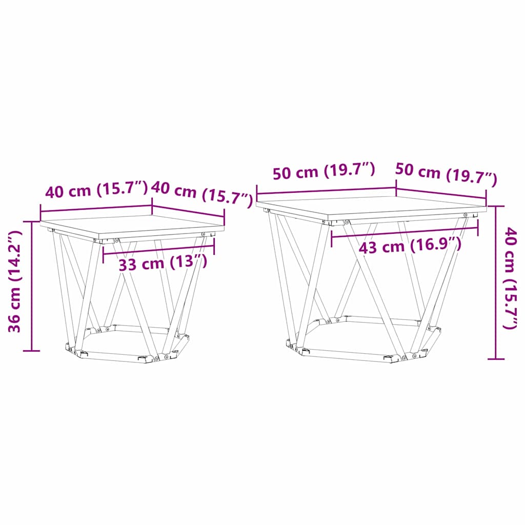 Set pomoćnih stolića 2 pcs Crni hrast 50 x 50 x 40 cm