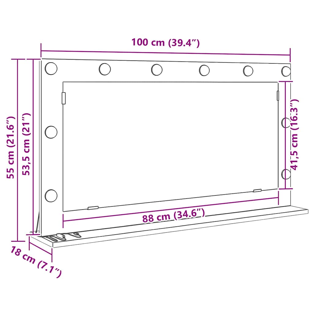 Ogledalo za Toalet Pravokutni Sonoma hrast 100 x 55 x 18 cm