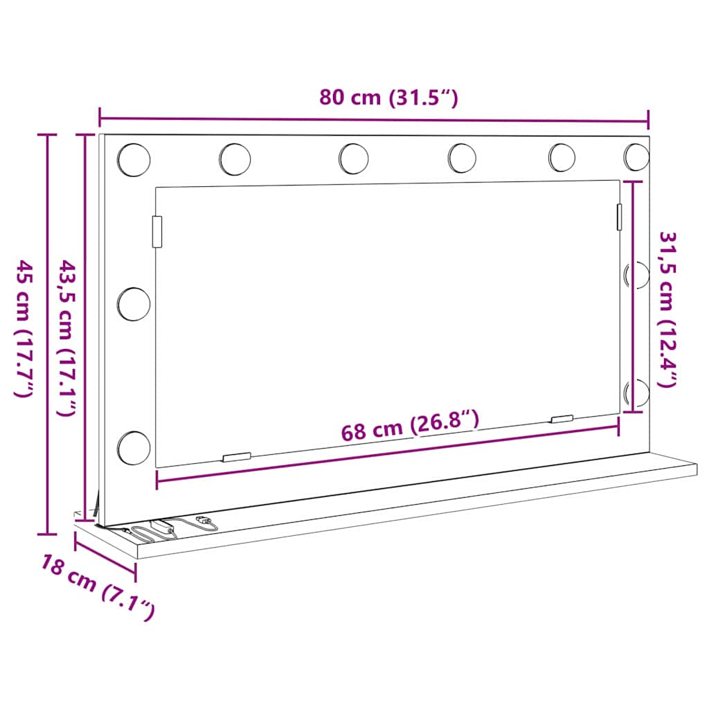 Ogledalo za Toalet Pravokutni Crni hrast 80 x 45 x 18 cm