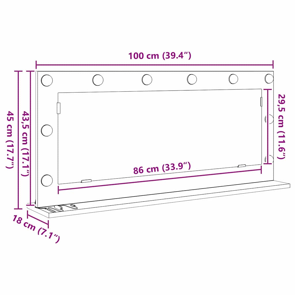 Ogledalo za Toalet Pravokutni Crni hrast 100 x 45 x 18 cm