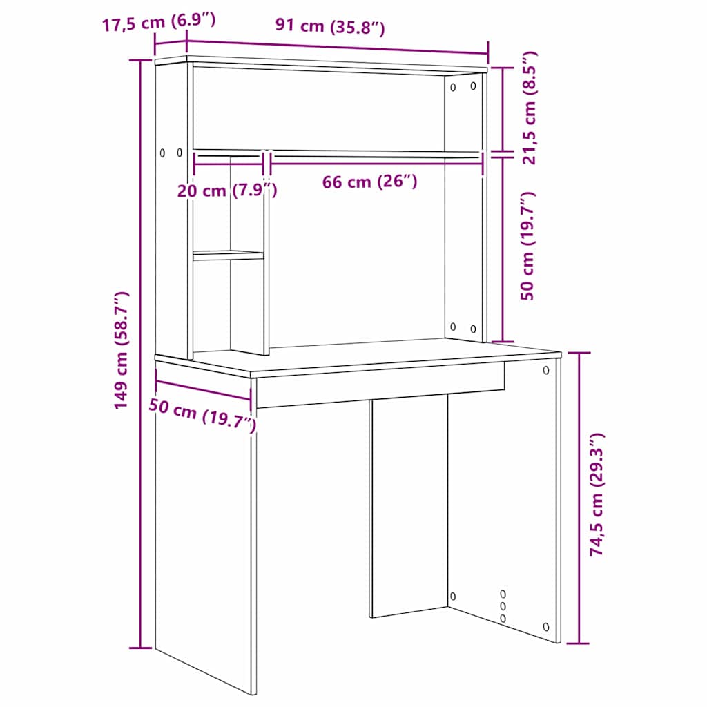 Stol s policom Siva Sonoma 91 x 50 x 149 cm Konstruirano drvo