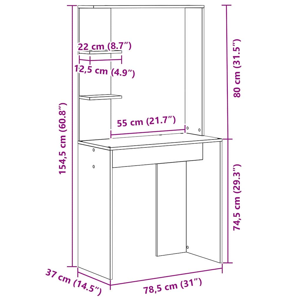 Stol s policom Bijelo 78,5 x 37 x 154,5 cm Konstruirano drvo
