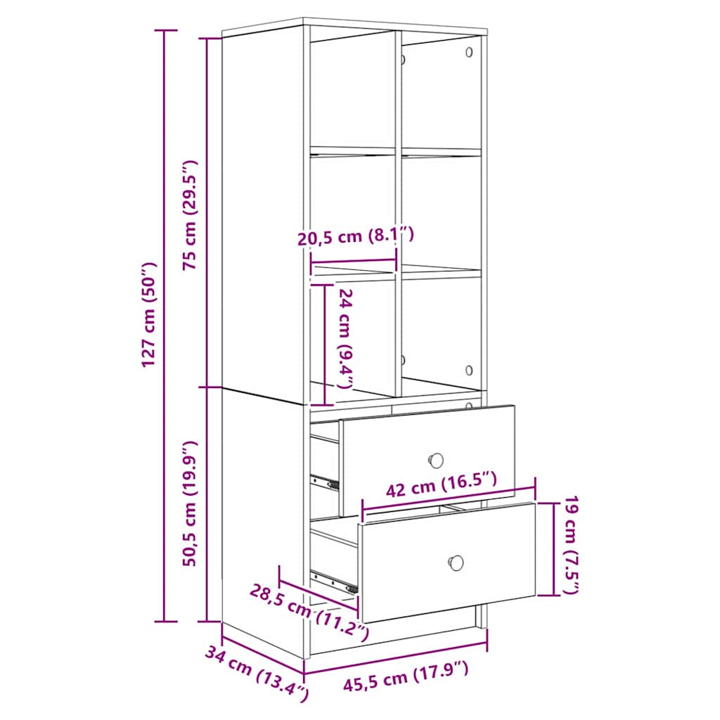 Highboard s ladicama Umjetnički hrast 45,5 x 34 x 127 cm