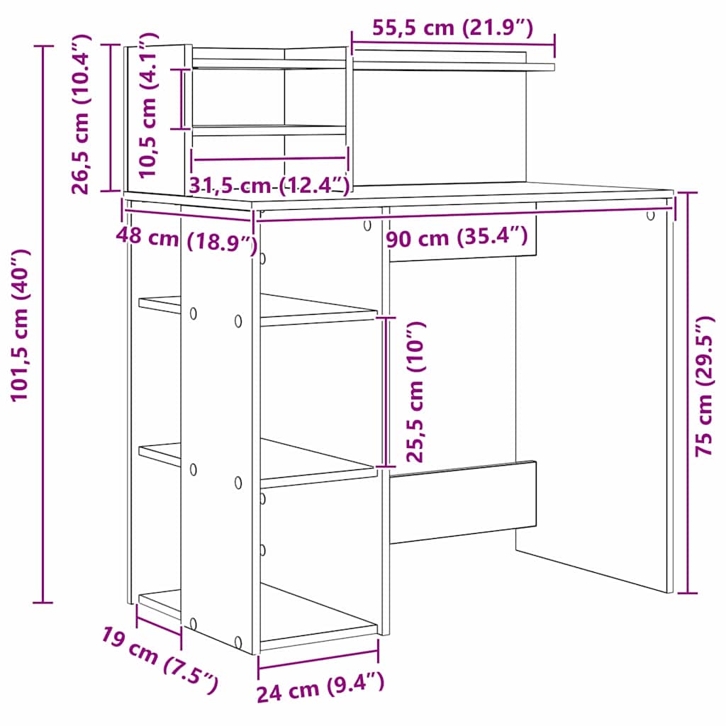 Stol s policom Crni hrast 90 x 48 x 101,5 cm Konstruirano drvo