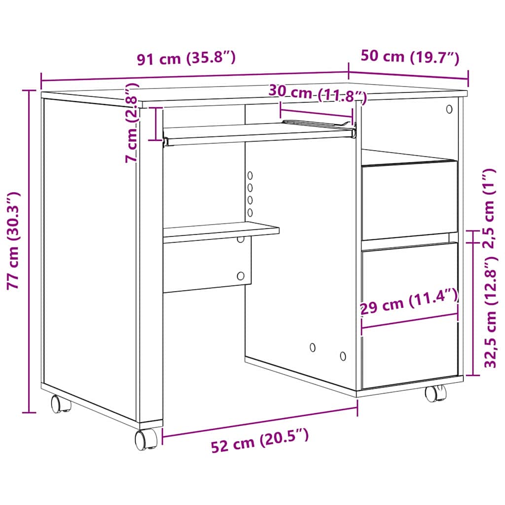 Stol s kotačićima Crni hrast 91 x 50 x 77 cm Konstruirano drvo