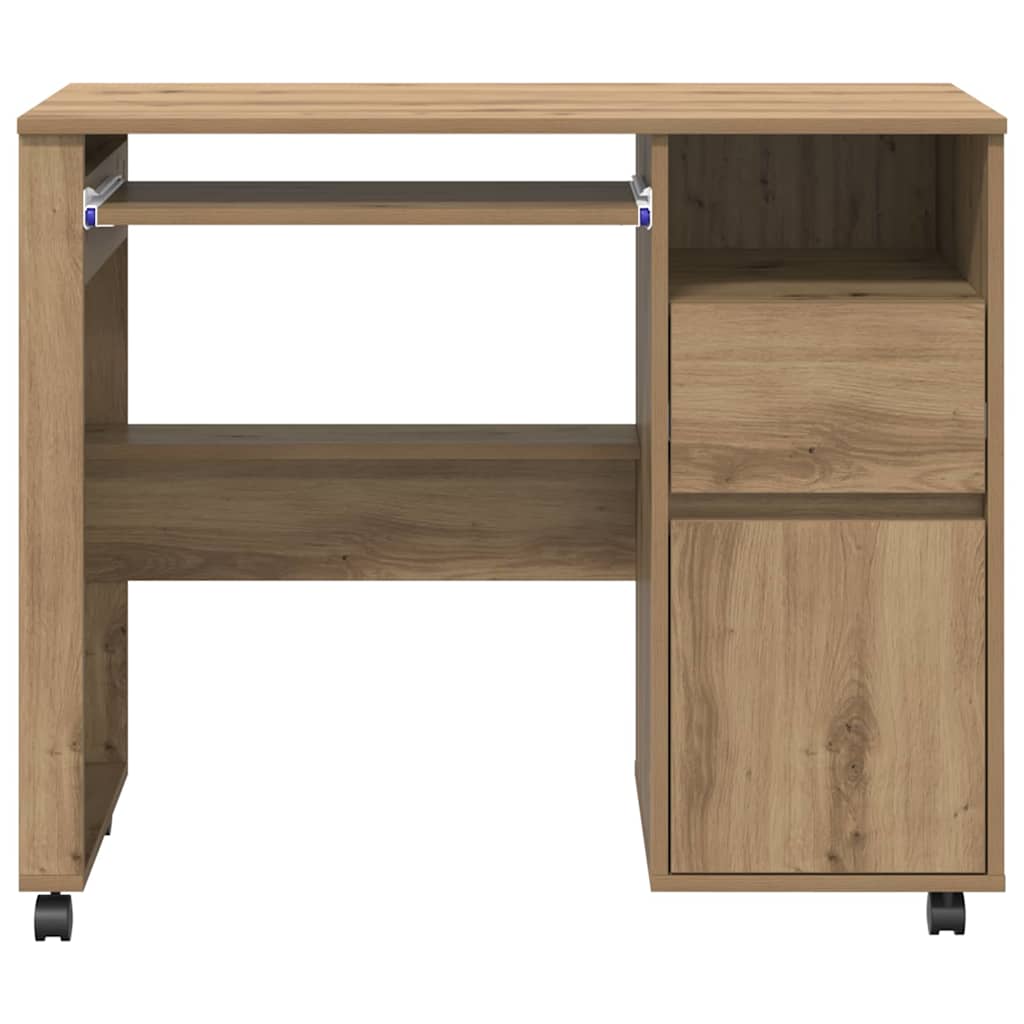 Stol s kotačićima s ladicama Umjetnički hrast 91 x 50 x 77 cm