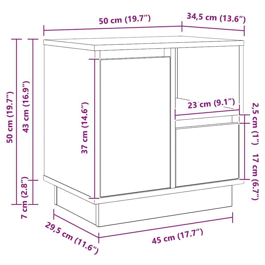 Noćni ormar s ladicama 2 pcs Sonoma hrast 50 x 34,5 x 50 cm.