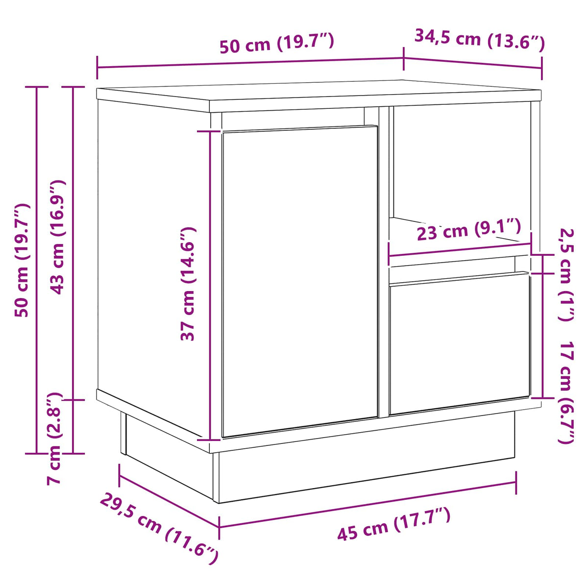 Noćni ormar Dimljeni hrast 50 x 34,5 x 50 cm. Konstruirano drvo