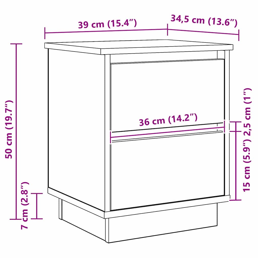Noćni ormar s ladicama Umjetnički hrast 39 x 34,5 x 50 cm
