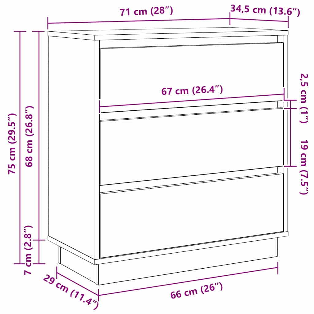 Noćni ormar Bijelo 71 x 34,5 x 75 cm Konstruirano drvo