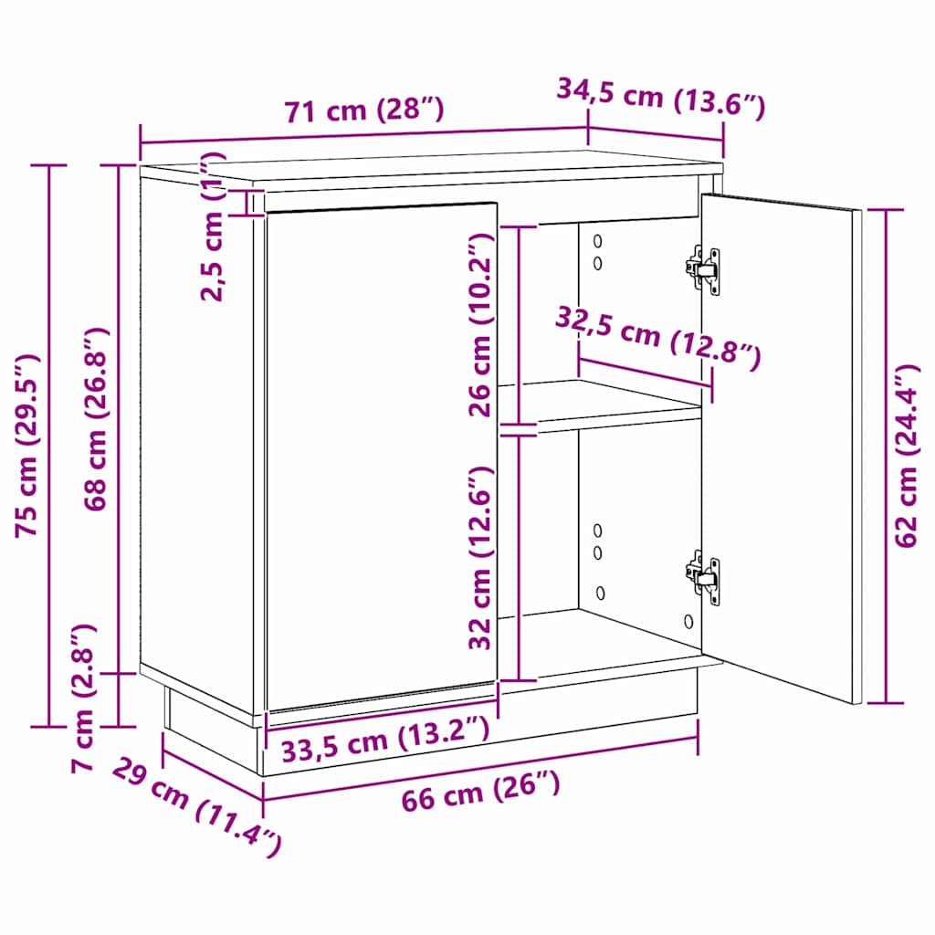 LED komoda Dimljeni hrast 71 x 34,5 x 75 cm Konstruirano drvo