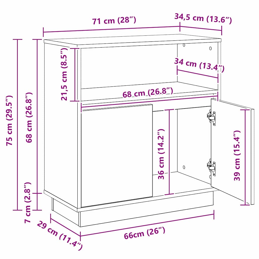 LED komoda Dimljeni hrast 71 x 34,5 x 75 cm Konstruirano drvo