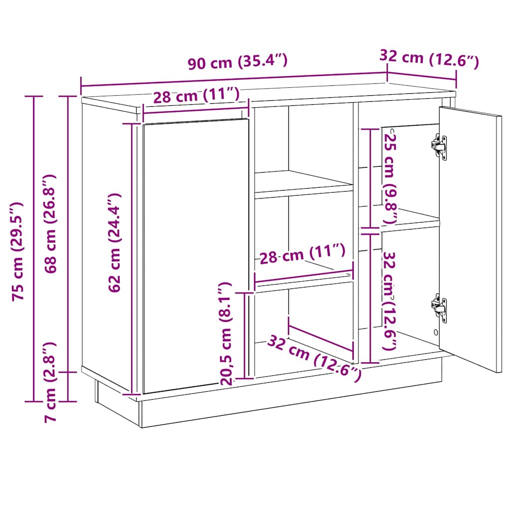 LED komoda Siva Sonoma 90 x 32 x 75 cm Konstruirano drvo