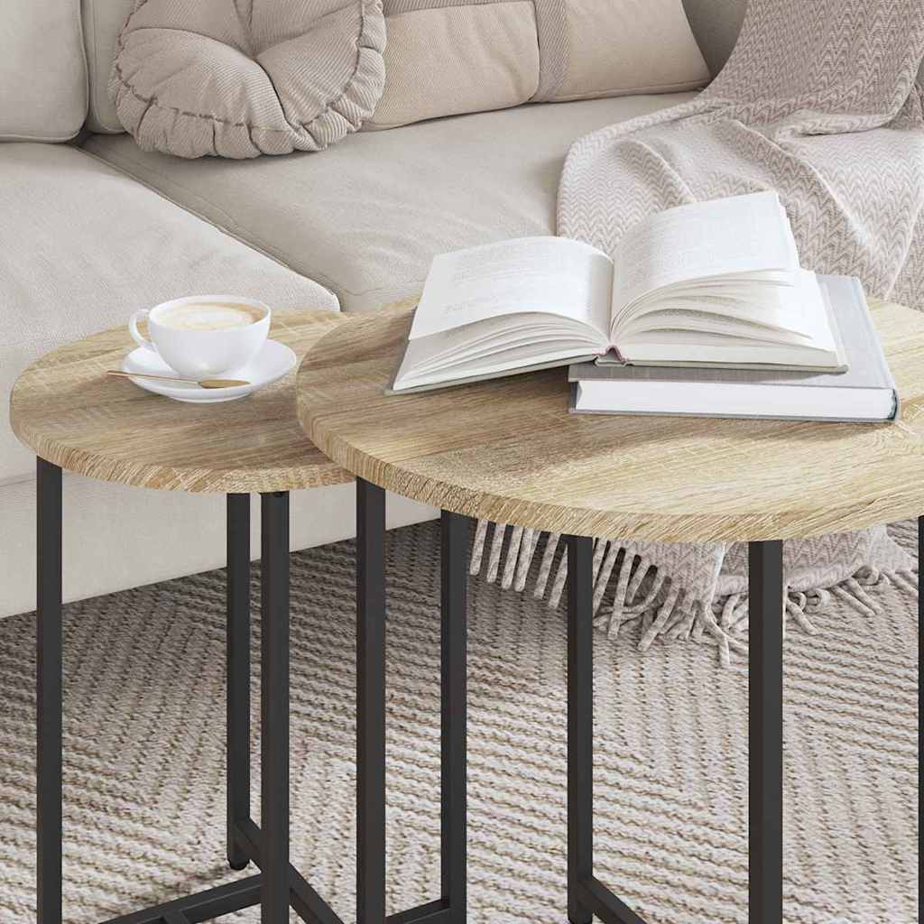 Set pomoćnih stolića 2 pcs Sonoma hrast i crna