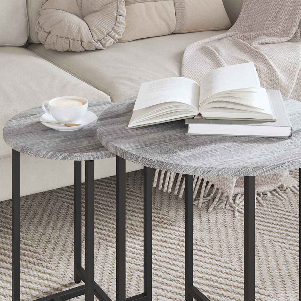 Set pomoćnih stolića 2 pcs Siva Sonoma i crna