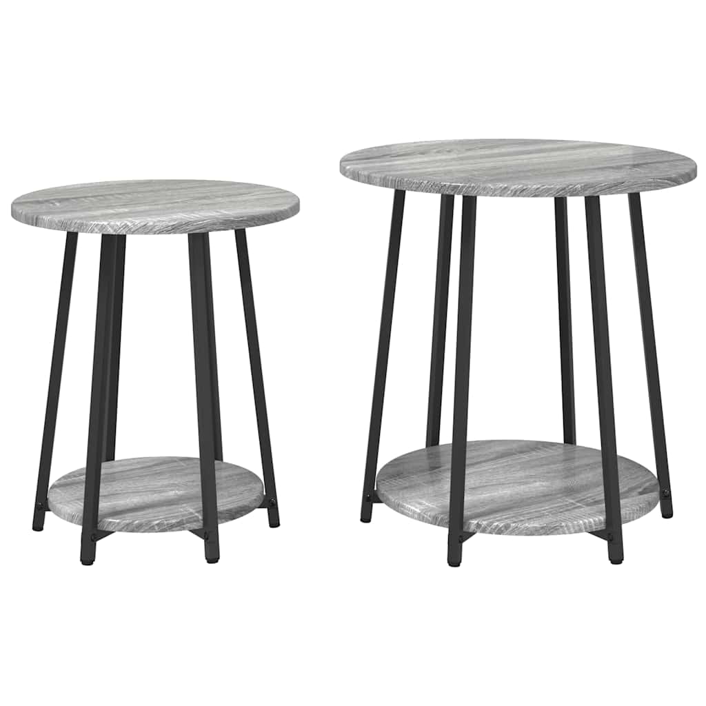 Set pomoćnih stolića s policom 2 pcs Siva Sonoma i crna