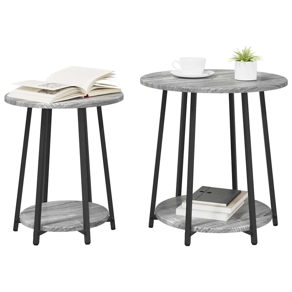 Set pomoćnih stolića s policom 2 pcs Siva Sonoma i crna