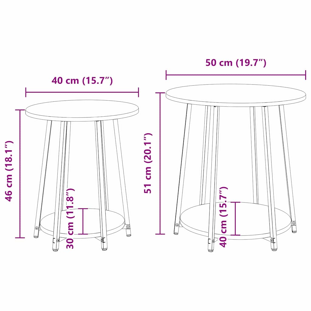 Set pomoćnih stolića s policom 2 pcs Siva Sonoma i crna