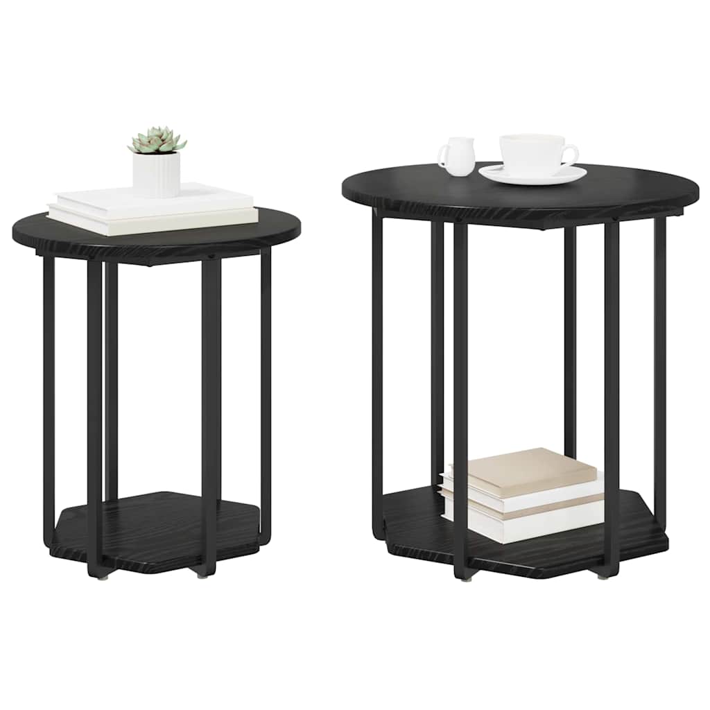 Set pomoćnih stolića s policom 2 pcs Crni hrast