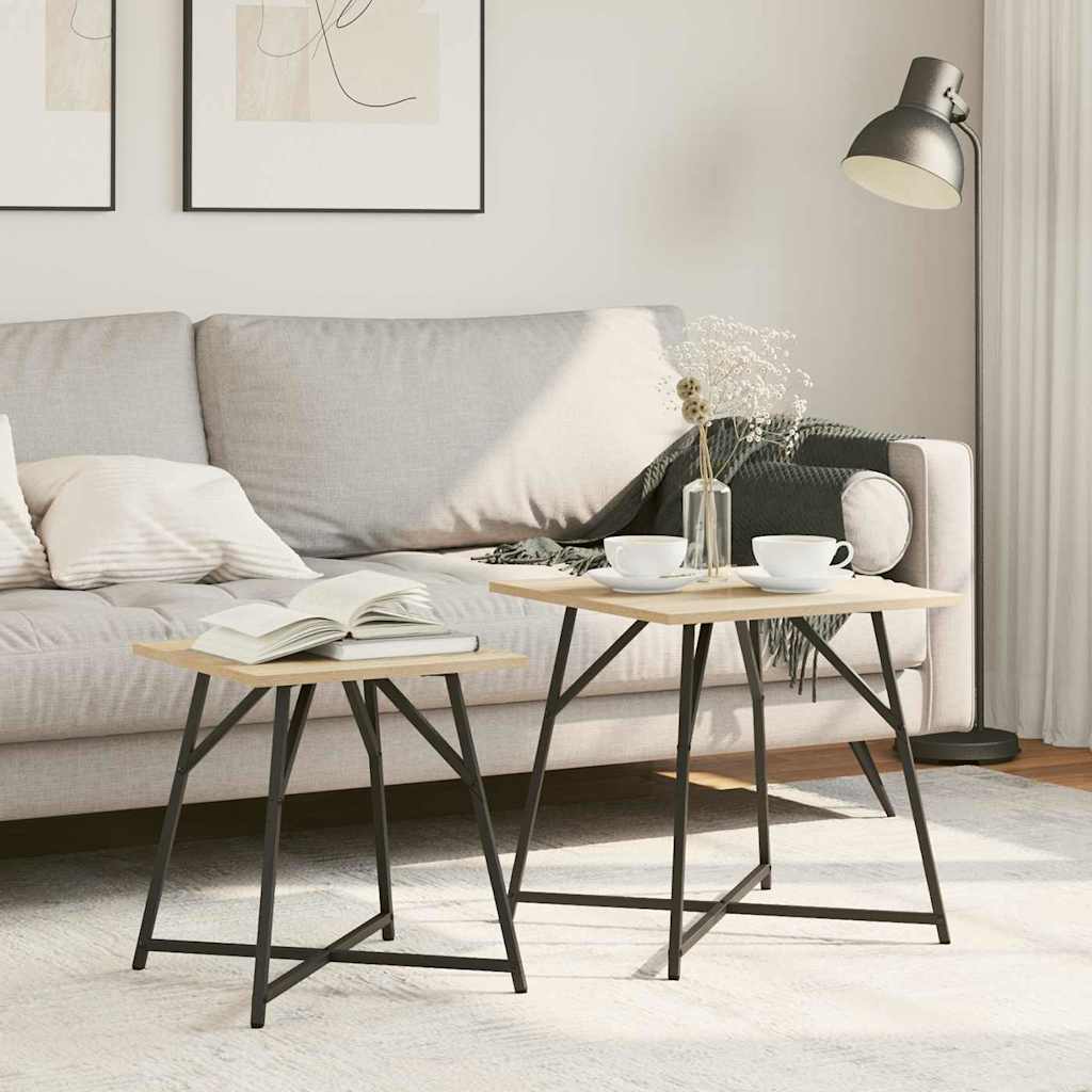 Set pomoćnih stolića 2 pcs Sonoma hrast i crna