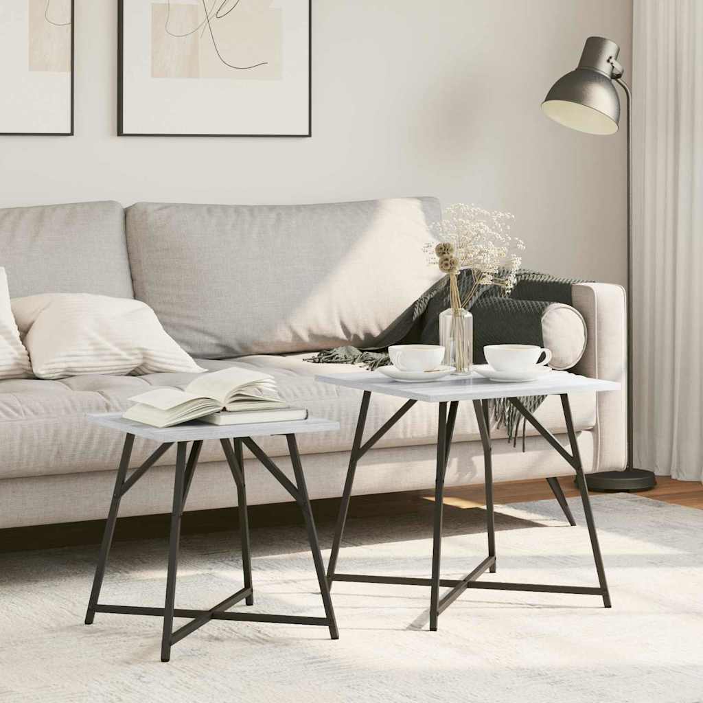 Set pomoćnih stolića 2 pcs Siva Sonoma i crna