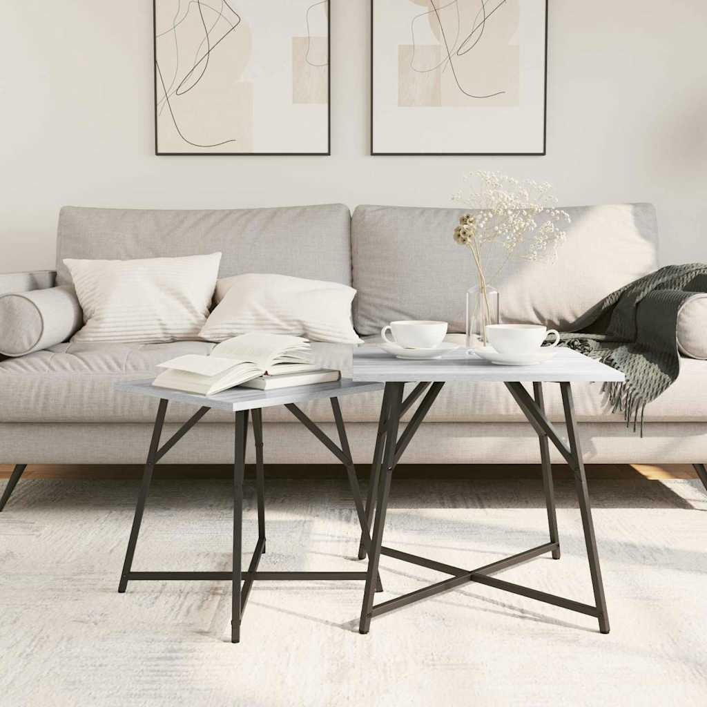 Set pomoćnih stolića 2 pcs Siva Sonoma i crna