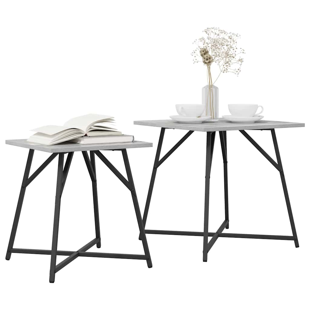 Set pomoćnih stolića 2 pcs Siva Sonoma i crna